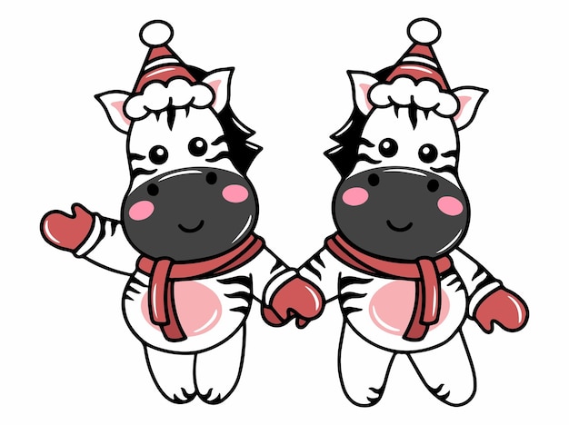 Feliz Navidad con la ilustración de dibujos animados de Zebra