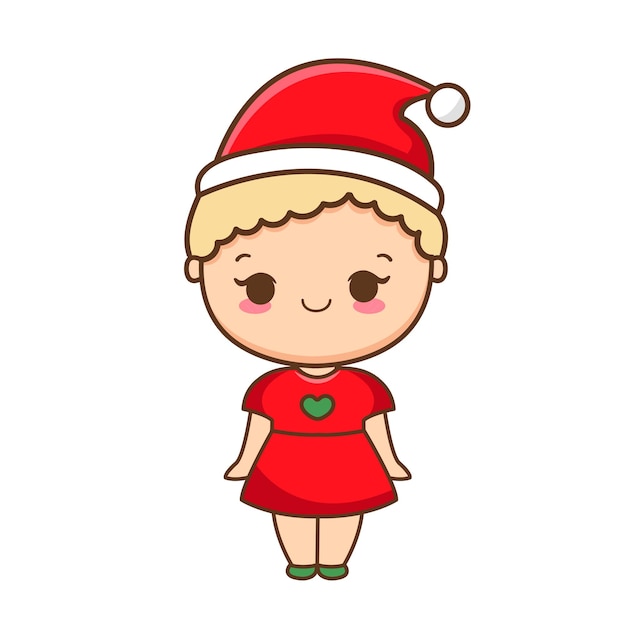 Feliz navidad con ilustración de niña linda de dibujos animados vector premium