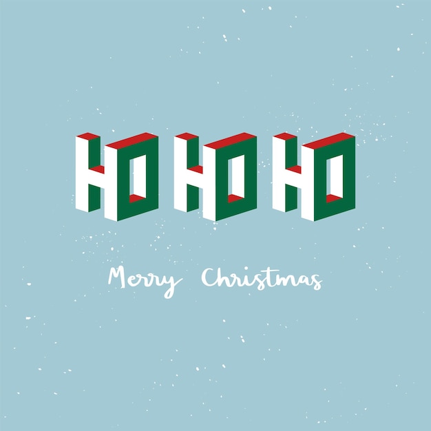 Feliz Navidad letras a mano con efecto isométrico 3d HO HO HO.