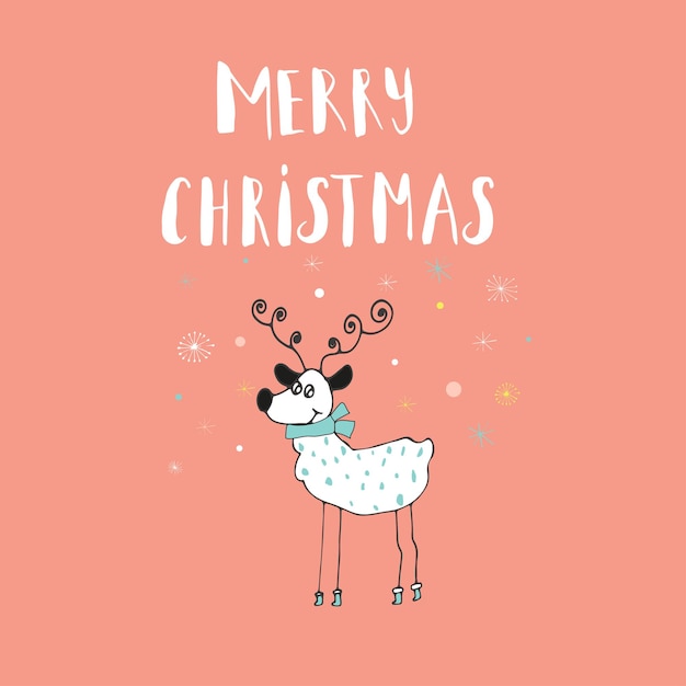 Feliz Navidad linda tarjeta de felicitación con ciervos. Estilo escandinavo de carteles para invitación, habitación infantil, decoración infantil, diseño de interiores.
