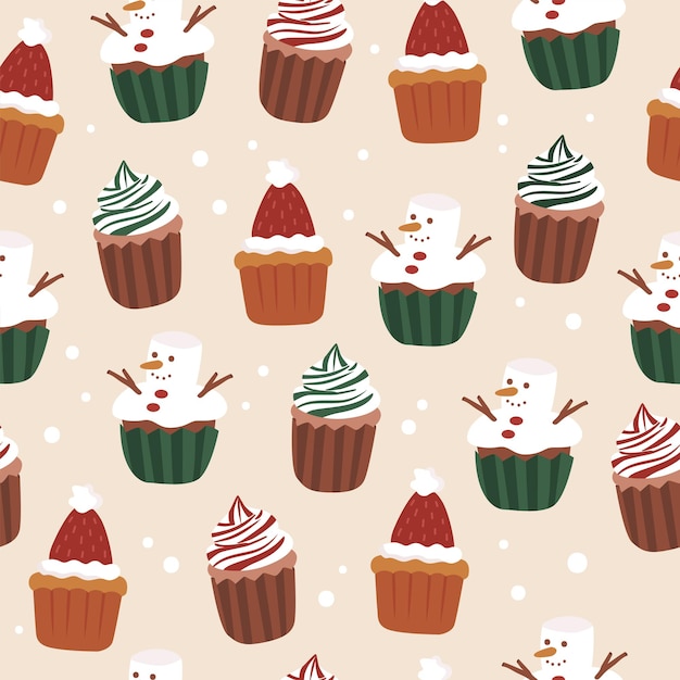 Vector feliz navidad lindo cupcake comida postre de patrones sin fisuras