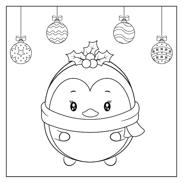 pedazo interior Fondos Feliz navidad lindo dibujo de pingüino con adornos navideños para colorear  | Vector Premium