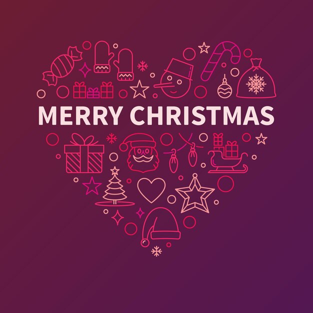 Feliz Navidad línea en forma de corazón creativo vector diseño