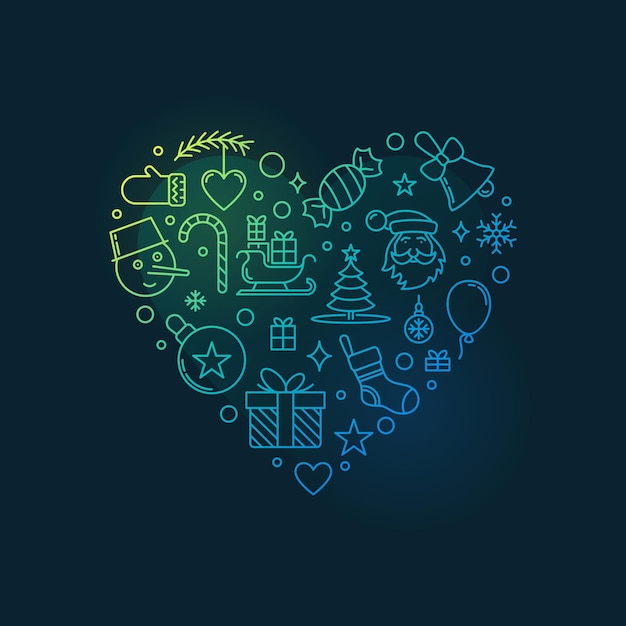 Feliz Navidad línea en forma de corazón creativo vector diseño