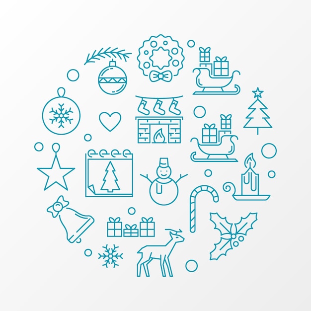 feliz navidad, línea, ilustración, vector, navidad, azul, tarjeta