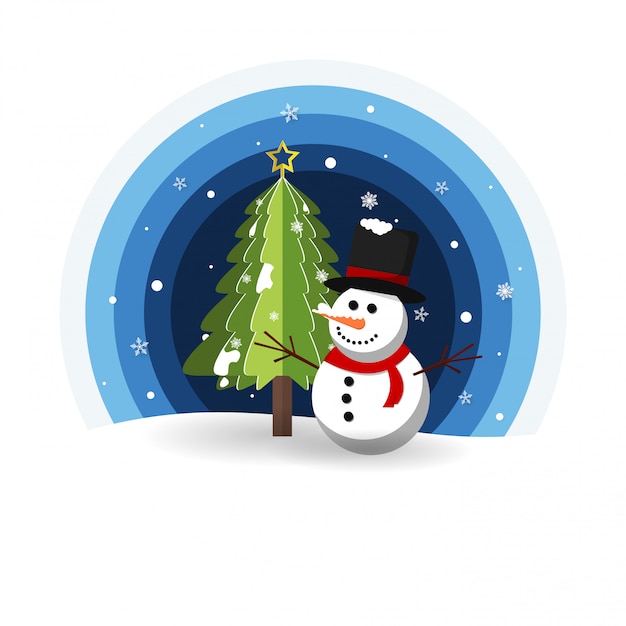 Feliz Navidad con muñeco de nieve en la nieve. Folleto