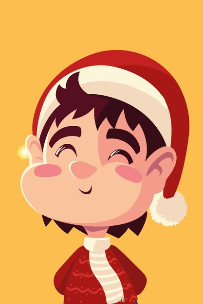 Feliz navidad niño lindo con ilustración de celebración de sombrero de santa