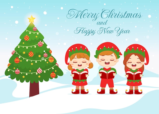 Feliz navidad niños y santa navidad cantan musical