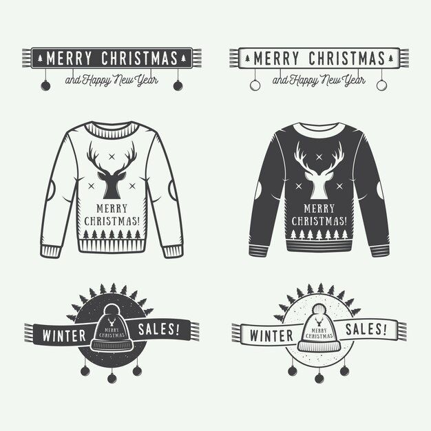 Feliz Navidad o logotipo de rebajas de invierno