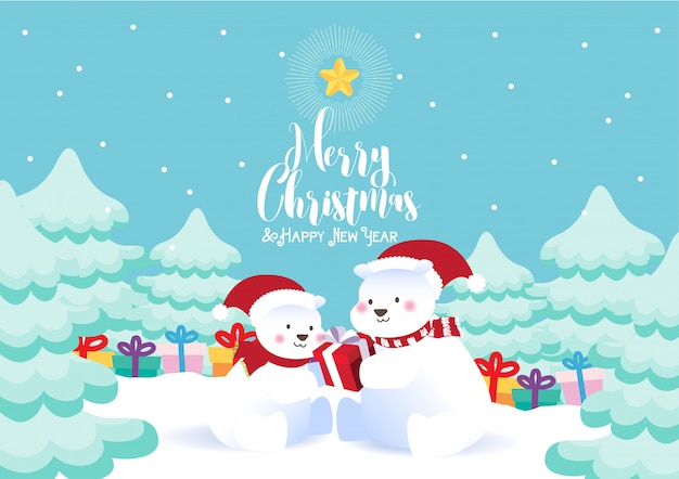 feliz navidad osos polares regalo ilustración