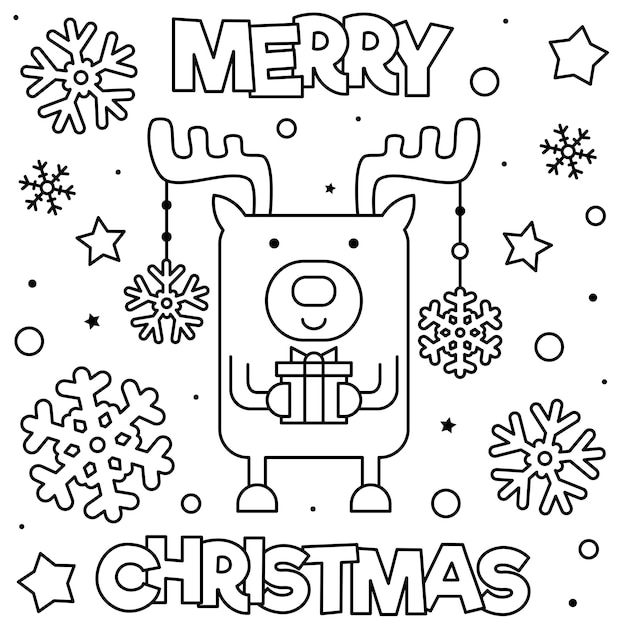 Feliz navidad. página para colorear. ilustración de vector blanco y negro. | Vector Premium Feliz navidad. página para colorear. ilustración de vector blanco y negro. | Vector Premium