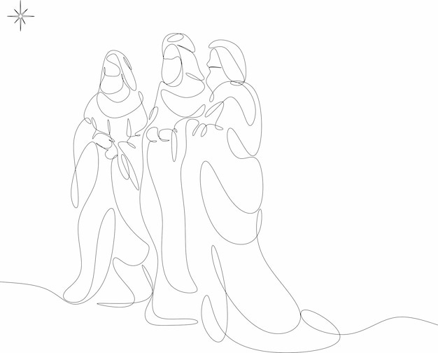 Feliz Navidad pastor y ovejas dibujo continuo de una línea ilustración vectorial