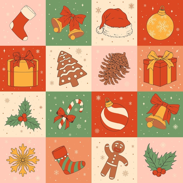 Feliz Navidad con un patrón sin costuras y colorido.