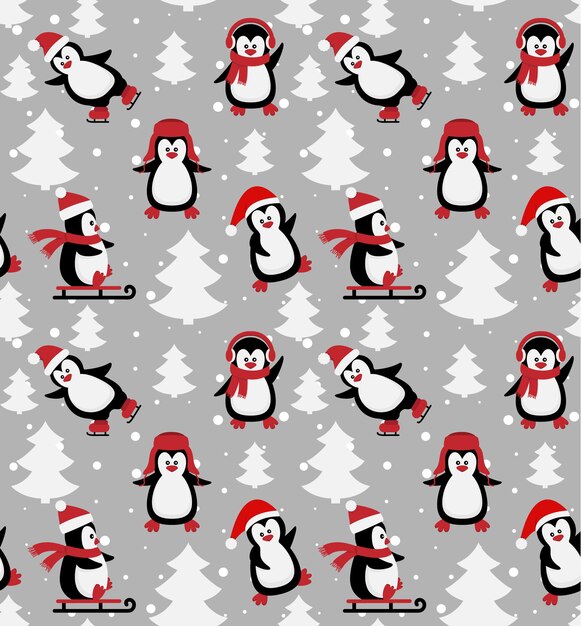 Feliz Navidad de patrones sin fisuras con pingüinos, en vector. eps 10