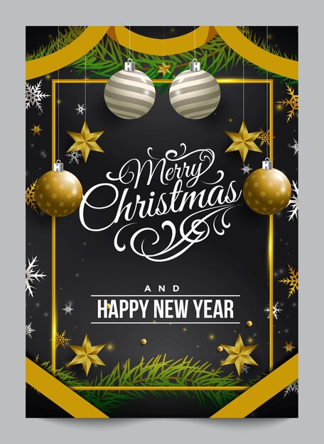 Feliz Navidad plantilla de cartel de fiesta negra y amarilla