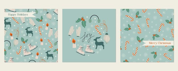 Feliz navidad plantillas retro tarjetas de vacaciones de invierno e invitaciones impresiones bonitas