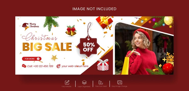 Vector feliz navidad portada de facebook y diseño de plantilla de banner web