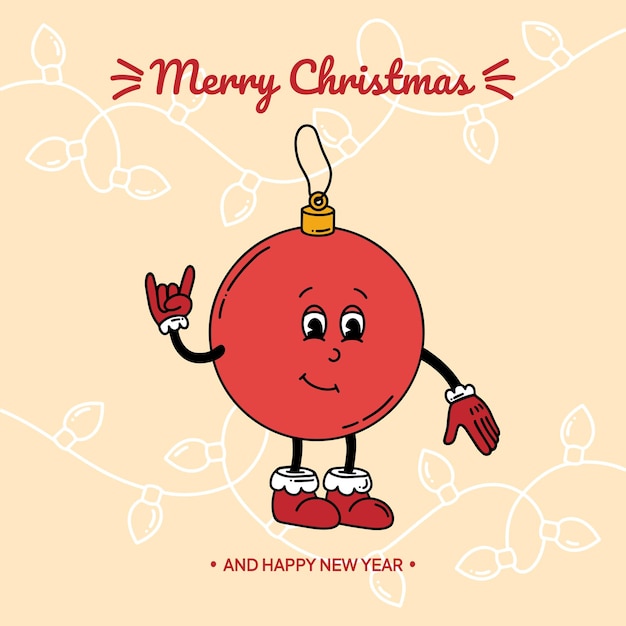 Feliz Navidad poster gracioso en estilo retro con bola de Navidad
