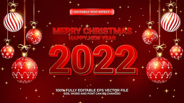 Feliz Navidad y próspero año nuevo 2022 Efecto de texto en negrita rojo
