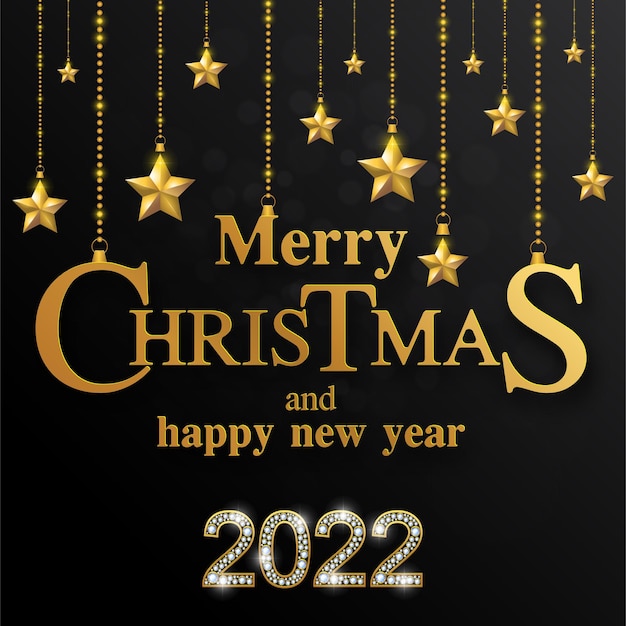 Feliz navidad y próspero año nuevo 2022 con motivos dorados y cristales sobre papel color.