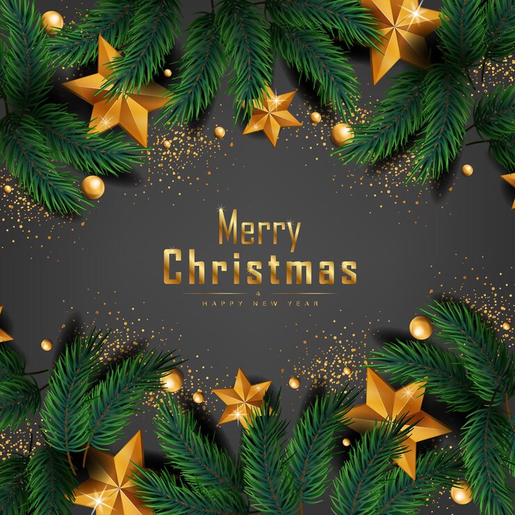 Feliz navidad y próspero año nuevo banner con elementos navideños realistas Vector