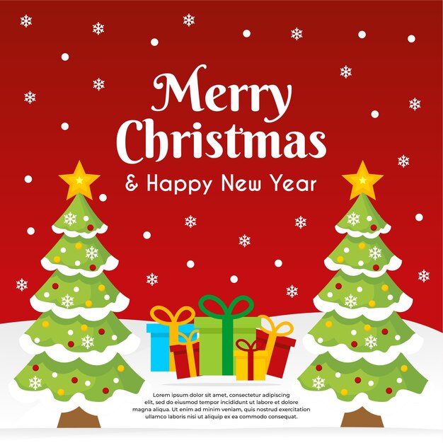 Feliz Navidad y próspero año nuevo Banner, plantilla de fondo con árbol de Navidad