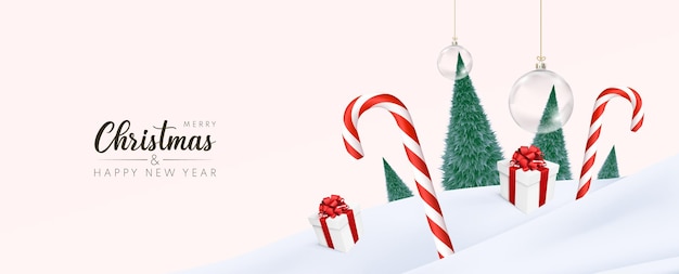 Feliz navidad y próspero año nuevo banner vector fondo tarjeta de felicitación de navidad