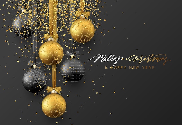 Feliz navidad y próspero año nuevo. Composición festiva con elementos de diseño decorativo realistas. ilustración vectorial