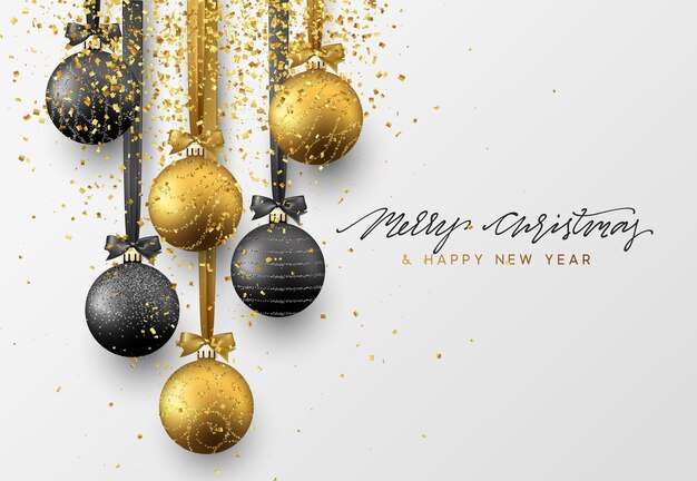 Feliz navidad y próspero año nuevo. Composición festiva con elementos de diseño decorativo realistas. ilustración vectorial