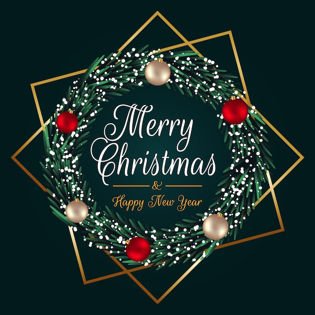 Feliz navidad y próspero año nuevo. Decoración de corona realista.