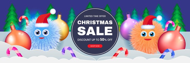 Feliz navidad y próspero año nuevo descuento de venta de banner festivo