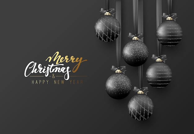 Feliz navidad y próspero año nuevo. Fondo festivo con bola de adorno navideño de diseño realista en 3d. Objetos decorativos navideños. ilustración vectorial