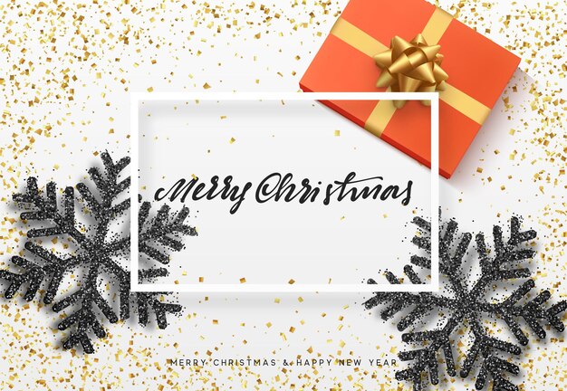 Feliz navidad y próspero año nuevo. Fondo festivo con diseño 3d realista de caja de regalo de Navidad. ilustración vectorial