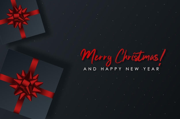 Feliz navidad y próspero año nuevo fondo de navidad con caja de regalos festivos realistas