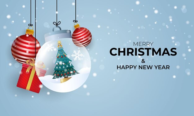 Vector feliz navidad y próspero año nuevo fondo navideño con hermosas decoraciones