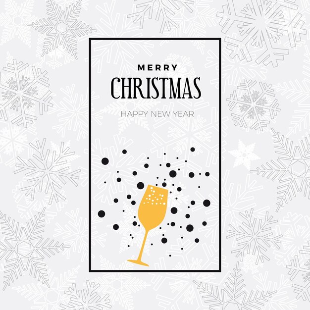 Feliz Navidad y próspero año nuevo invitación de saludo o ilustración de vector de portada de menú con vidrio