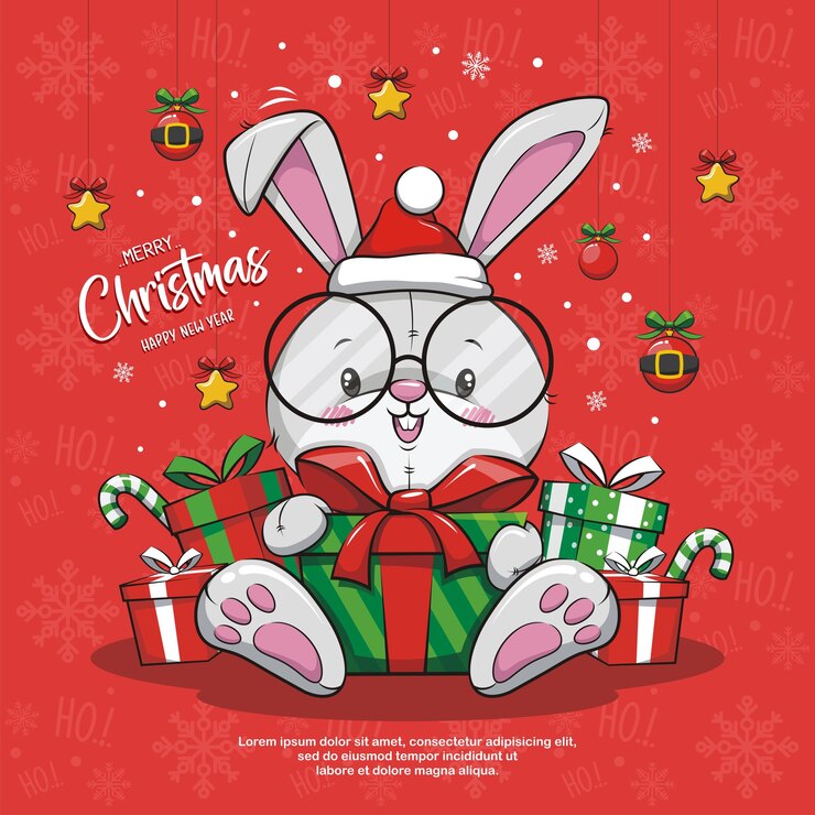 Vector feliz navidad y próspero año nuevo con lindo conejo
