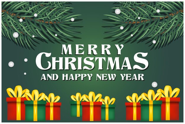 Feliz navidad y próspero año nuevo plantilla de diseño de banner con fondo de árbol de navidad