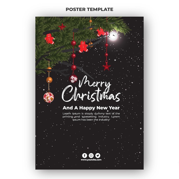 Feliz navidad y próspero año nuevo plantilla de diseño de cartel