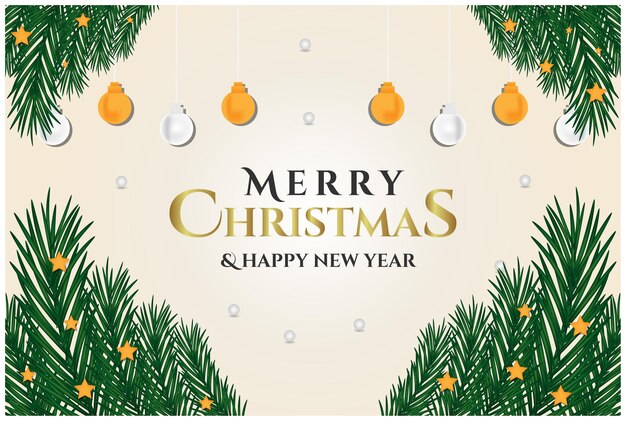 Feliz navidad y próspero año nuevo saludo, banner y plantilla de diseño de fondo