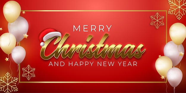 Feliz navidad y próspero año nuevo saludo con oro cuadrado sobre fondo rojo.