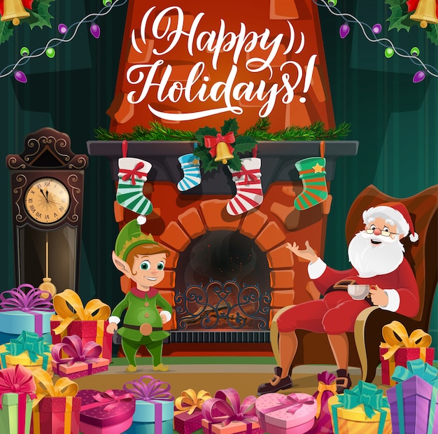 Feliz navidad y próspero año nuevo, santa y duende
