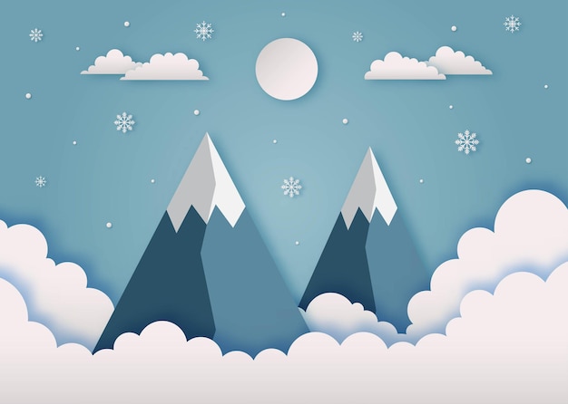 Feliz navidad y próspero año nuevo tarjeta de corte de papel sobre fondo azul.
