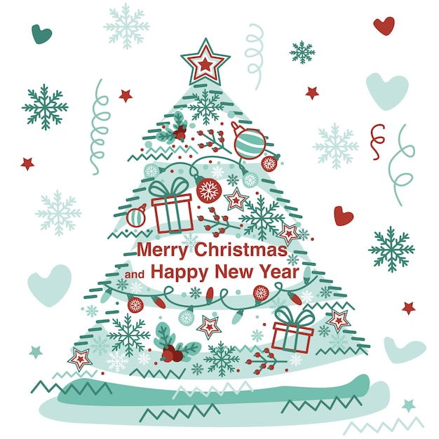 Feliz Navidad y próspero año nuevo tarjeta de felicitación ilustración vectorial