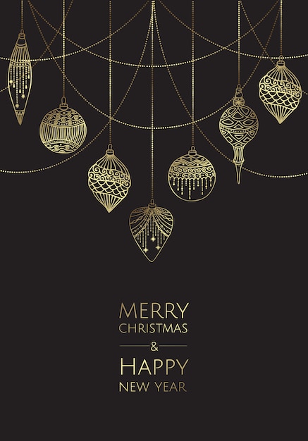 Feliz navidad y próspero año nuevo. Tarjeta de plantilla moderna de vector. Resumen bolas de navidad.