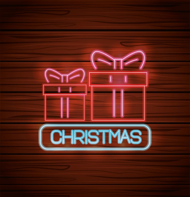 feliz navidad regalos con luces de neón