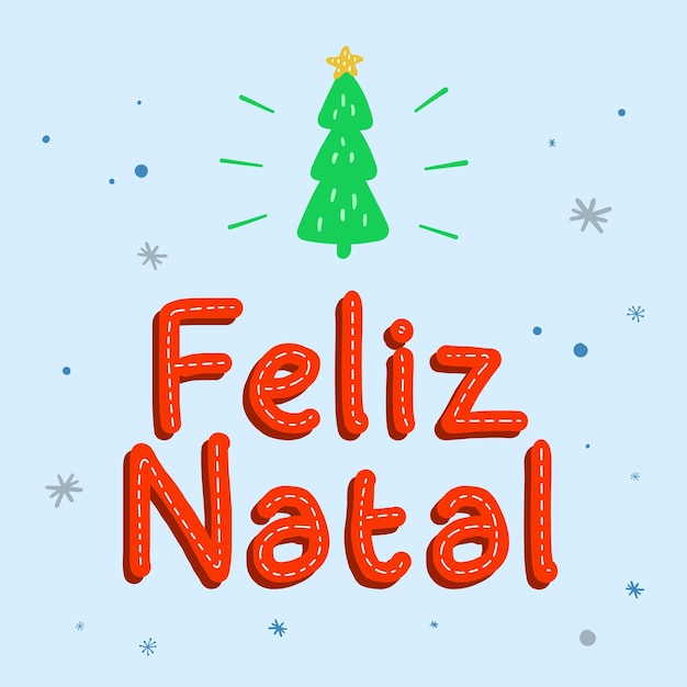 Vector feliz navidad roja y verde en portugués brasileño con árbol de navidad lindo diseño