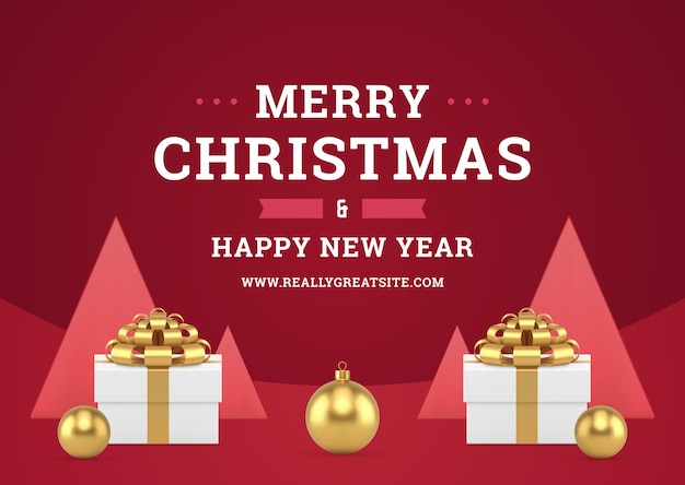 Feliz Navidad rojo clásico tarjeta de felicitación mejores deseos diseño realista 3d icono vector ilustración