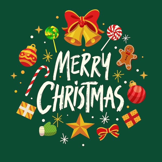 Feliz Navidad Saludo de mano Letras Texto con objeto de Navidad