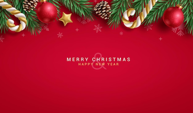 Feliz Navidad saludo tarjeta roja diseño vectorial Navidad y feliz año nuevo saludo texto